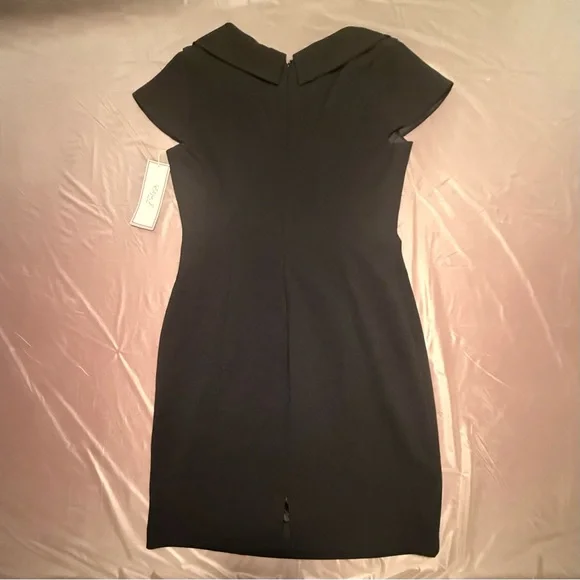 NWT Eliza J Black Midi V-Neck Capsleeve Dress Size 12P - Picture 3 of 7